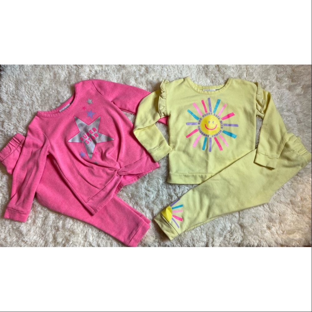 The Children's Place Girls 4t Sweatsuit Pink and Yellow 2 Sets Fleece Lined